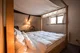 Four-poster bed with soft lighting in a cozy hotel room in Switzerland.